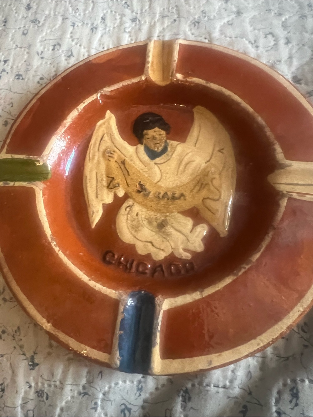 Chicago Angel Ceramic Ashtray - Brown and Cream Home Art